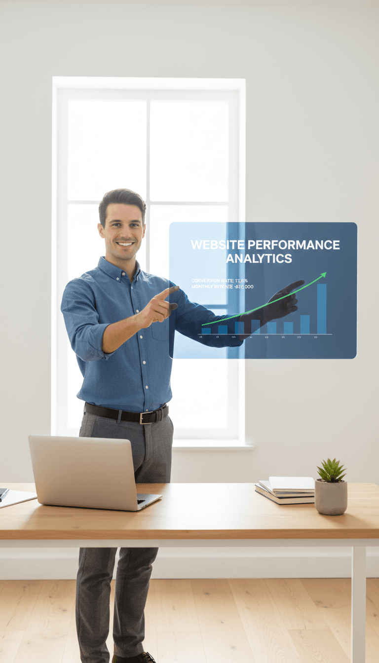Online business owner tracking revenue and performance metrics